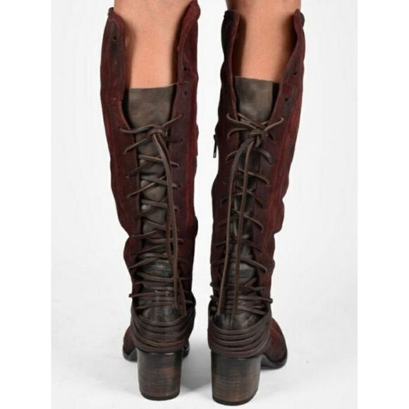 Freebird by Steven Coal Suede Lace Up Boot Wine Size 8 - Picture 2 of 12